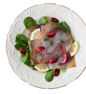 Carpaccio di pesce spada e ciliegie